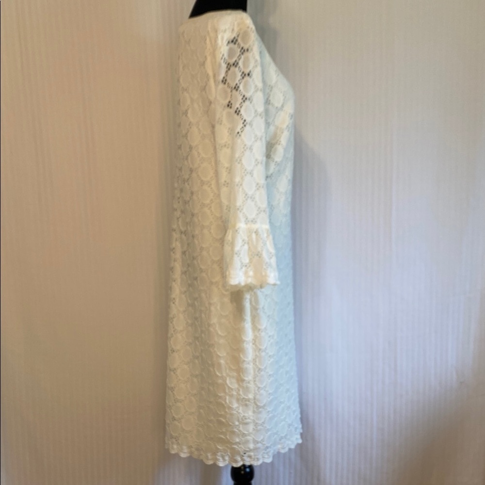Lace Dress Shift Spring Bridal Balletcore 3/4 Sleeve Ruffle Cream White Lined XL - Picture 4 of 10